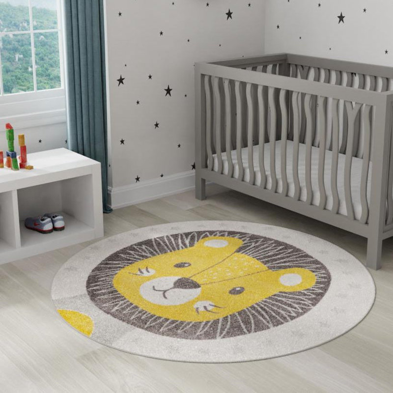 Tapis jaune / gris / ivoire Whimsy, Rond 3 pi 3 po