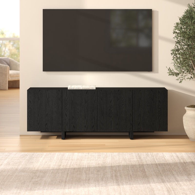 Harold Rectangular Fluted TV Stand for TV's up to 75" in Black Grain, Black Grain