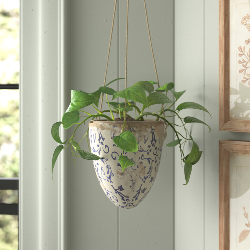 Airyonna 2’ Tuscan Hanging Ceramic Scroll Planter, Blue