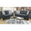 Moderne 2 pièces dans le salon - Polyfibre lustré gris anthracite et avec structure en pin massif, base en contreplaqué, canapé-coussin, dossier, coussins à rayures, pieds en bois pour la zone