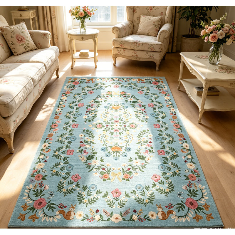 Tapis rétro taupe lavable pour l'intérieur, Blue, Rectangle 6' x 9'