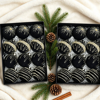 24 décorations de Noël en velours floquées de luxe 24 pièces, grosses boules mates de 3,15 pouces, boules de Noël incassables, décorations de fêtes élégantes pour foyer de bureau à domicile