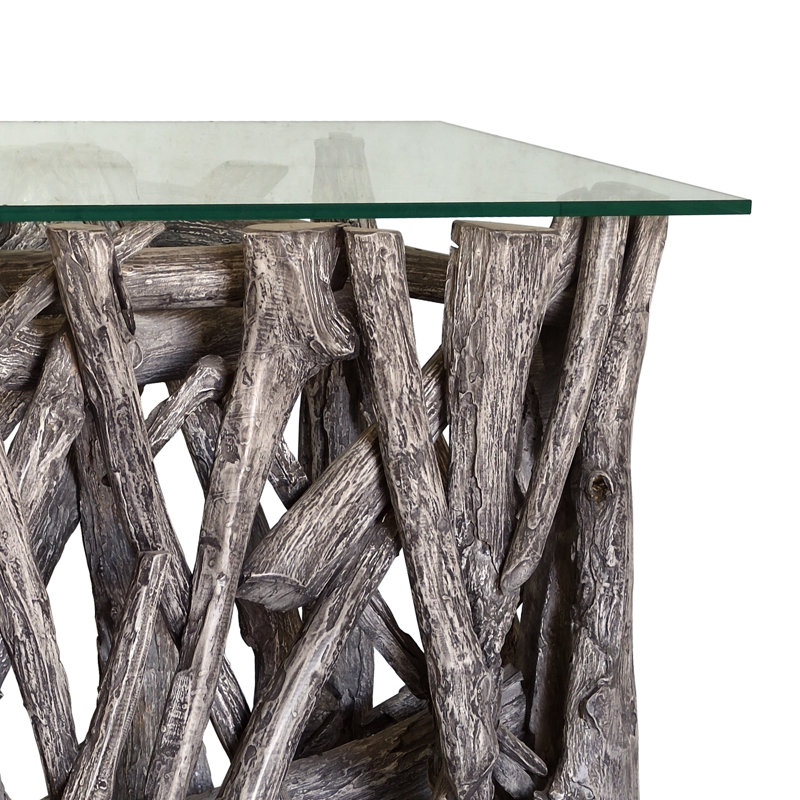 Driver Glass Top Console Table, 32.5" H x 51.5" W  x 18" D, Ash Gray