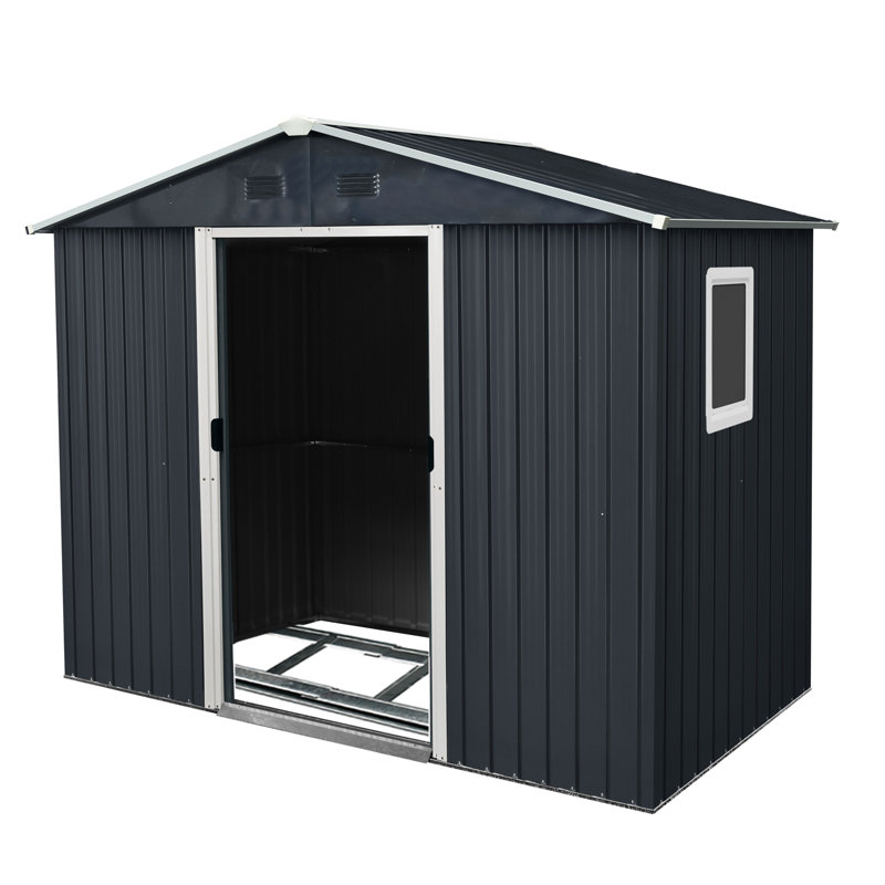 Remise de jardin en métal avec structure de plancher et porte coulissante l 8 pi x P 4 pi