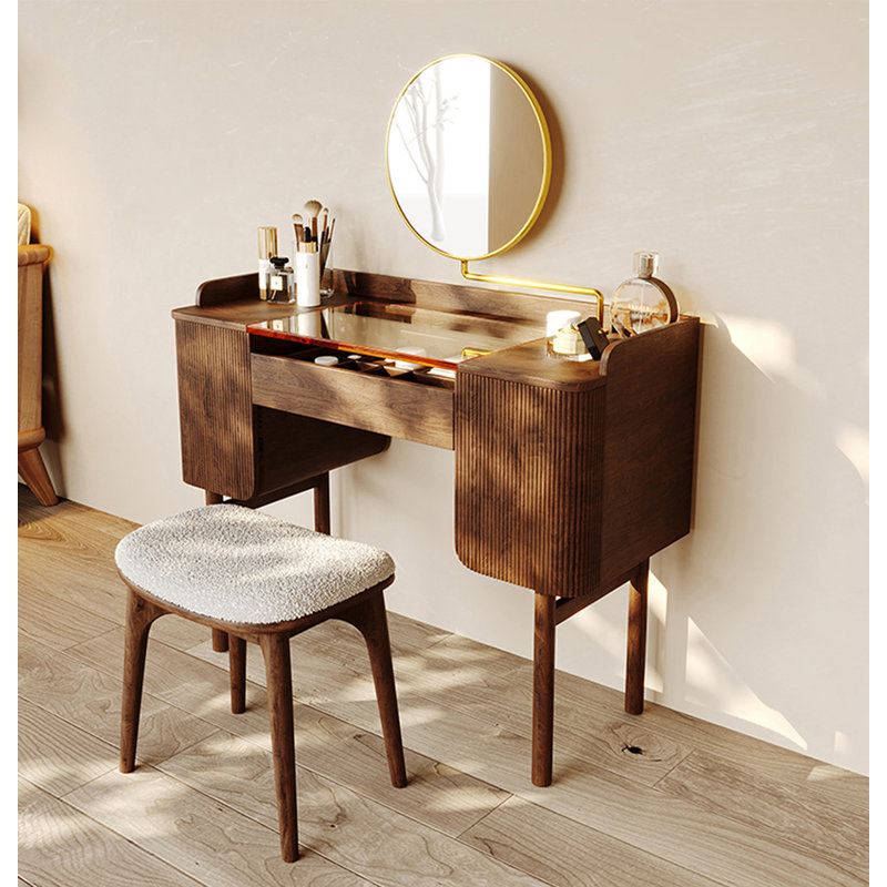 Bureau de maquillage multifonctionnel en bois massif noyer noir Mid-Century