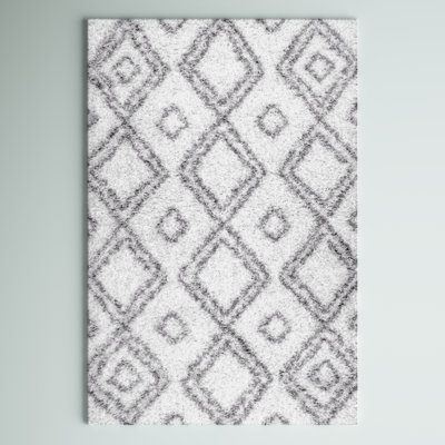 Kosinski Trellis Runner Shag Rug for Living Room Bedroom Dining Room Nursery Entryway Hallway, White/Grey