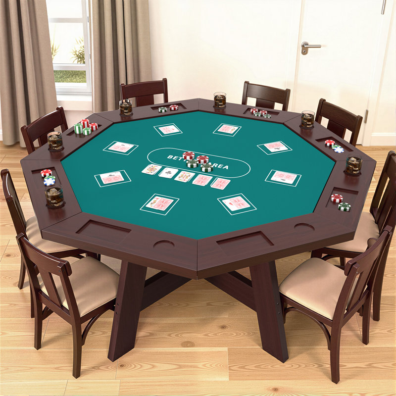 Table de poker pour 8 joueurs en bois massif avec porte-gobelet