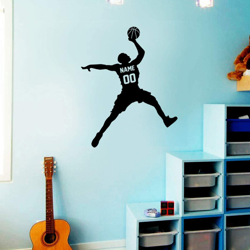 Décalcomanie murale Trinx Basketball Dunking Ball avec nom personnalisé - CS40, H 15 po x l 13 po, Noir, Oui