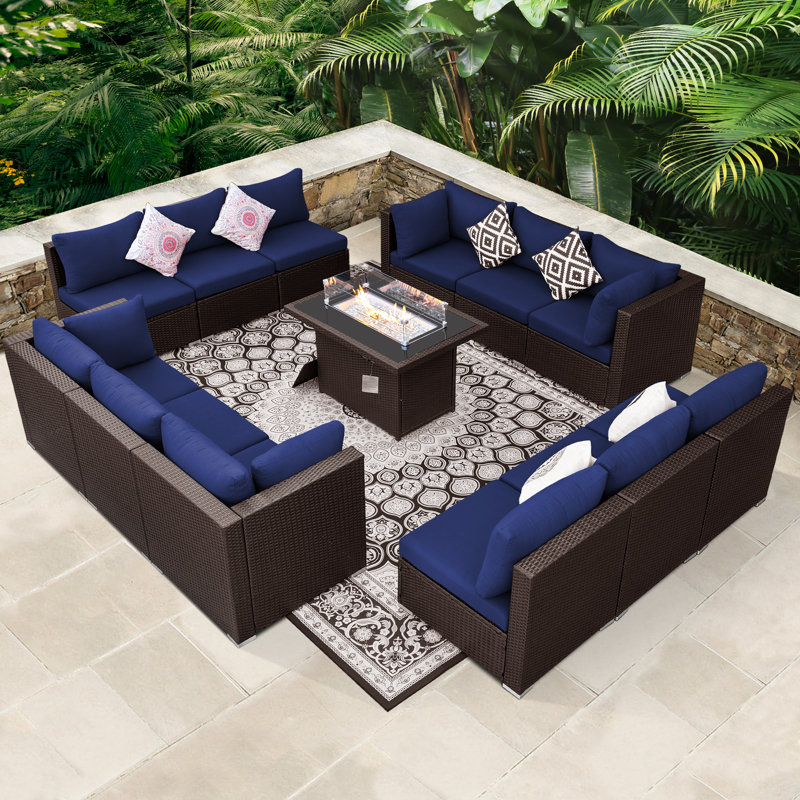 Pashion 12 - Person Modular Patio Conversation Set with Cushions, Navy