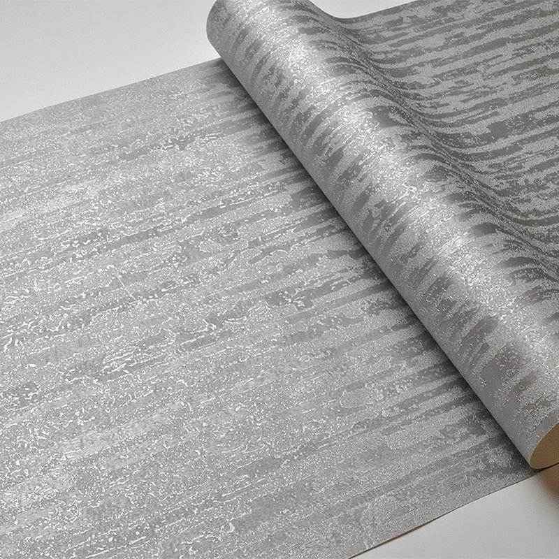 Papier peint 20,8 po x 354 po en vinyle texturé argenté - formes et rayures chatoyantes lavables, revêtement mural sans colle