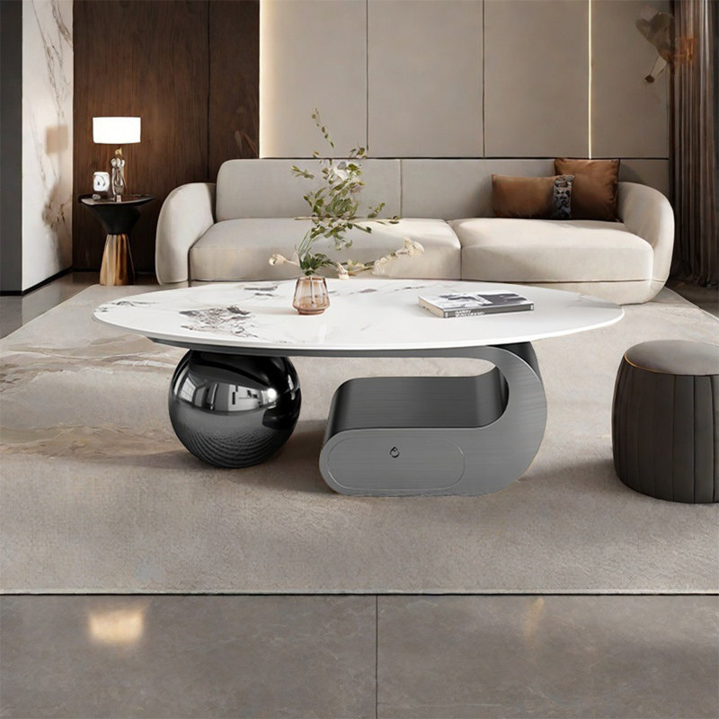 Table ovale légère et luxueuse, H 15 po x L 51,2 po x l 27,6 po, Gris