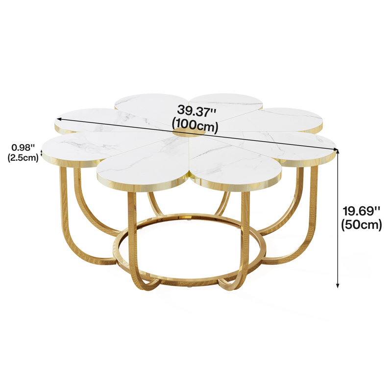 Behrett Flower-Shaped Coffee Table, White/Gold