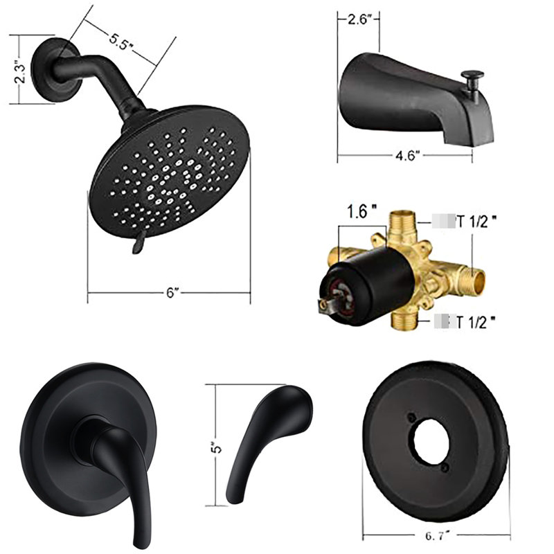 Matte Black Shower Fixture With 2.2 Gpm Flow & Adjustable Spray Head Finish 5 Patterns