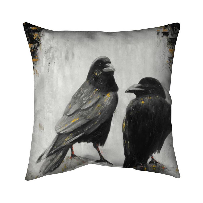 Two crows birds - 16"x16" Throw pillow cover - Poly twill - Print on demand, 16" H x 16" W