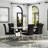 Black Leather Dining Chairs With Mirrored Silver Legs Set Of 8