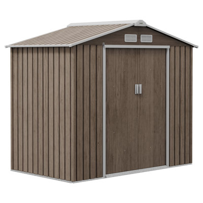 7' x 4' x 6' Garden Storage Shed with Foundation Kit and Double Doors Light Brown