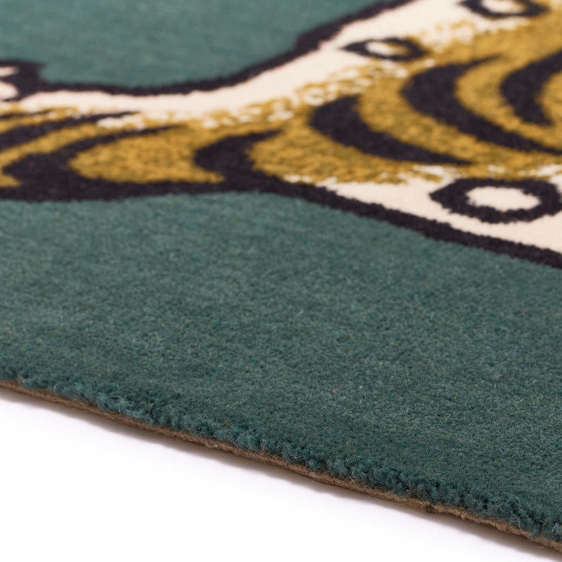 Saber Machine Woven Wool Area Rug in Petrol/Khaki