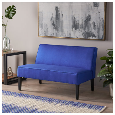 50" Modern Upholstered Loveseat - Navy Blue Fabric Settee with Solid Wood Frame for Living Room