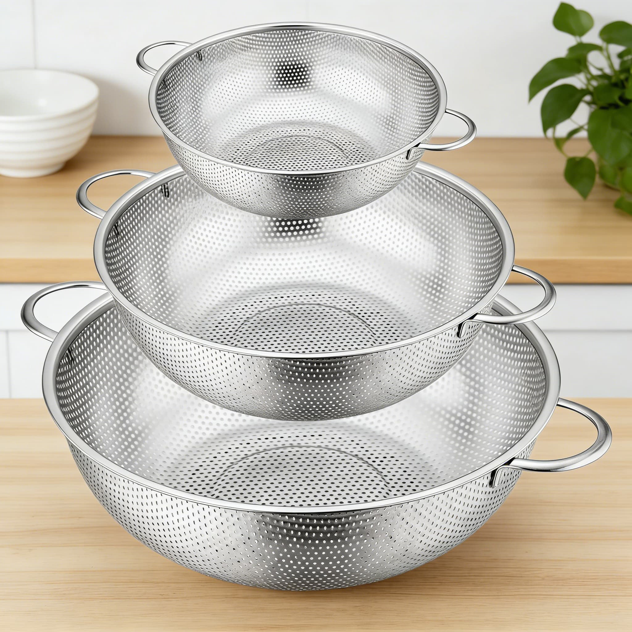 SC0GO Professional Stainless Steel Colander Set With Fast-Drain Micro ...