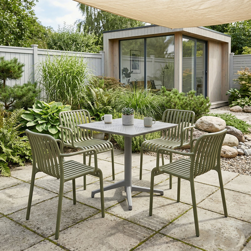 Plastic Patio Dining Set Table,, Grey/Green