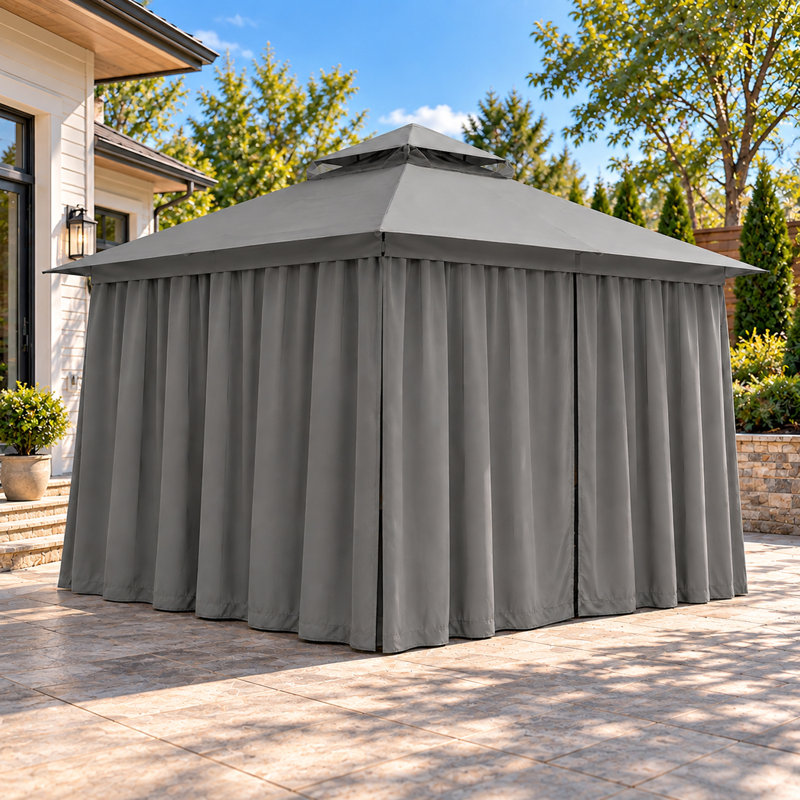 Gazebo de terrasse en acier à double toit souple de 3 m x 3 m, Gris