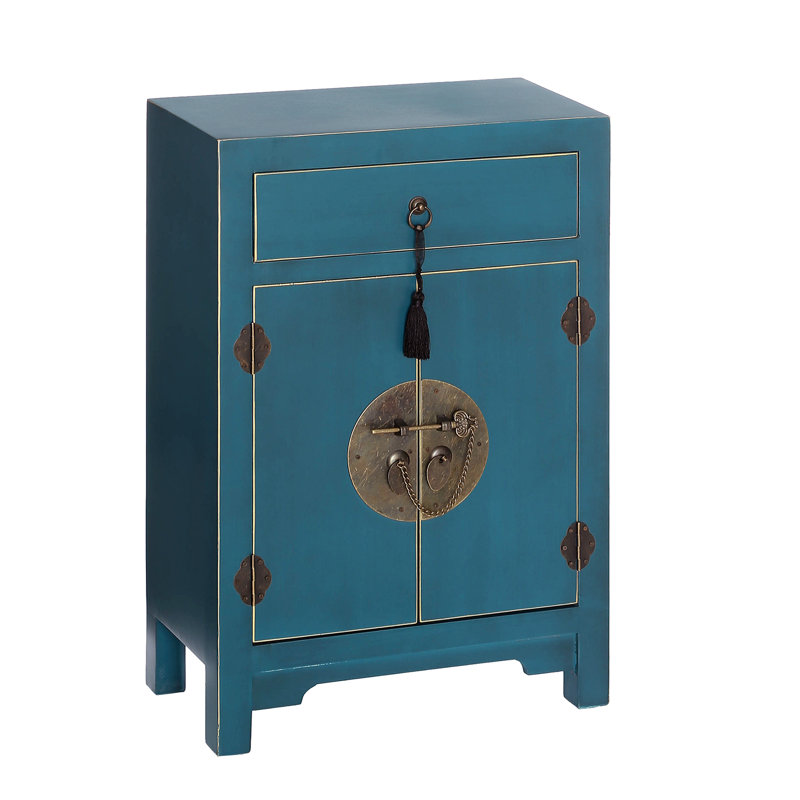 Kilwin 1 Drawer Bedside  Oriental Table, Blue