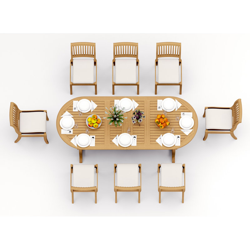 6 Seats 7 Pcs Grade-A Teak Wood Dining Set: 94" Mas Oval Trestle Leg Table And 6 Arbor Stacking Armless Chairs #11AB2300, 8