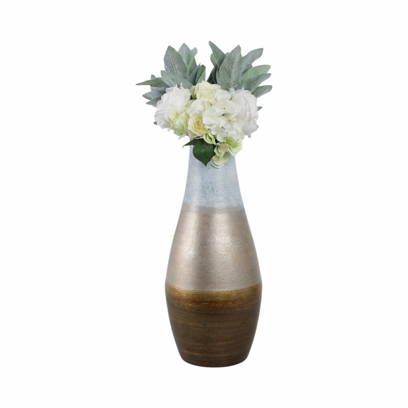 Richarson Latitude Run White/Gold Ombre Metal Hourglass Vase, 21" H x 9" W x 9" D