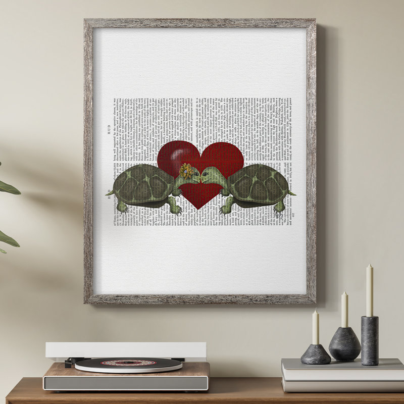 Turtle Kiss Framed Print - Solid Wood