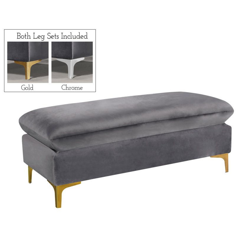 Naomi 48" Wide Velvet Rectangle Standard Ottoman, Grey Velvet