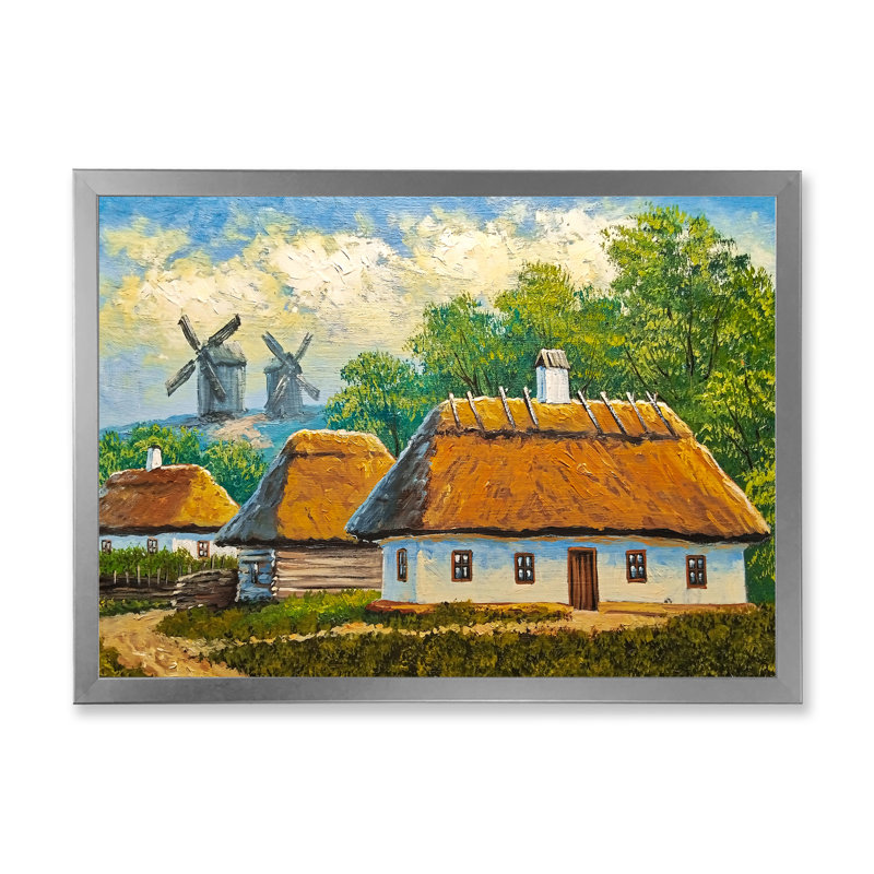 Vieux village rustique, paysage, art mural traditionnel, Cadre photo argenté, H 12 po x l 20 po x P 1 po