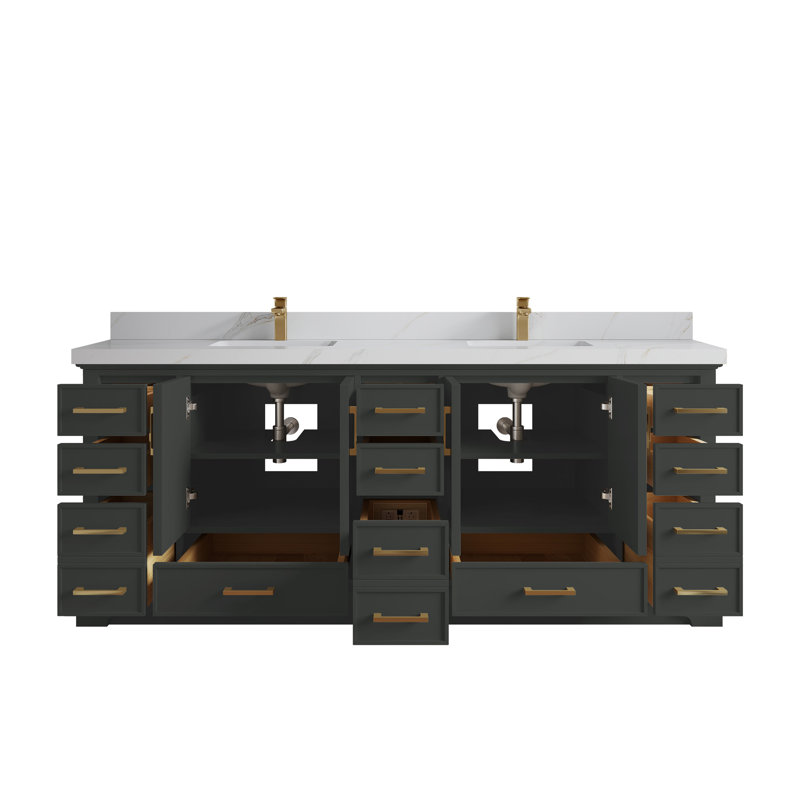 Meuble-lavabo double avec plateau Charlotte 84, Sienne Calacatta