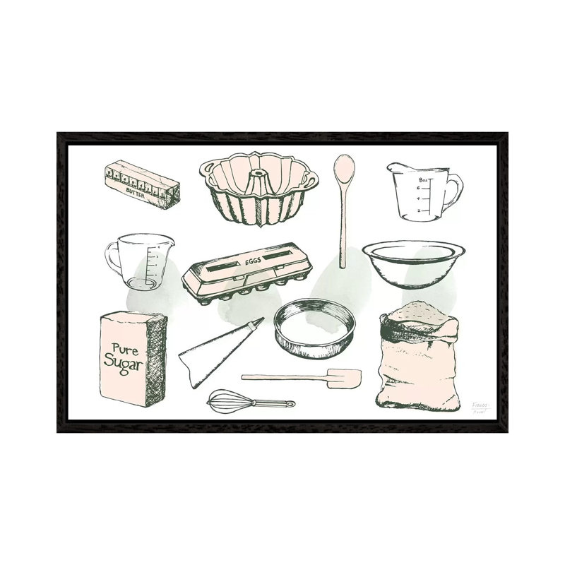 Baking Ingredients - Print on Canvas, 66.04cm H x 101.6cm W x 3.81cm D, Black Floater Framed