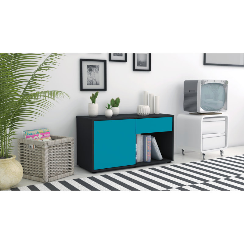 Keyon 92 cm W Chest of Drawers, Turquoise / Matte Anthracite
