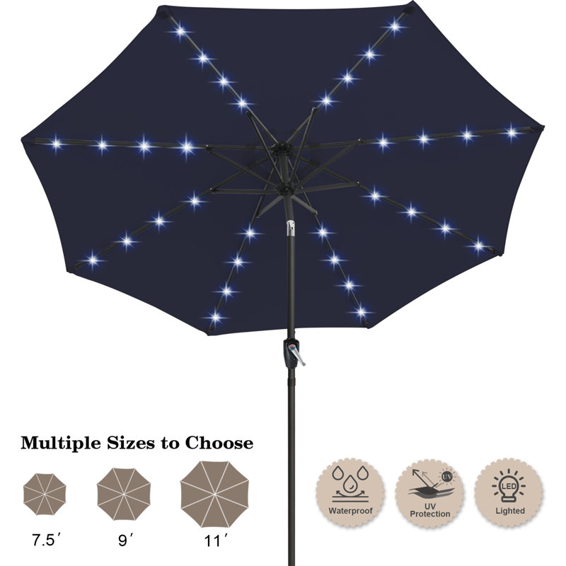 Parasol de marché éclairé Caerphilly, Marine, H 82,7 po x l 90,6 po x P 90,6 po