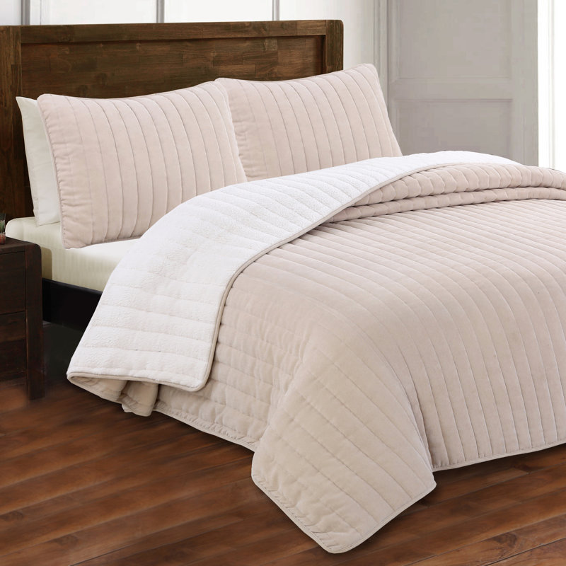 Ensemble de courtepointe réversible Caleb, Courtepointe simple et 1 taie décorative, Tan