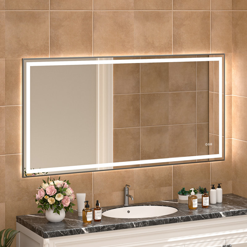 Miroir de salle de bain en aluminium à DEL, 36 po x 72 po