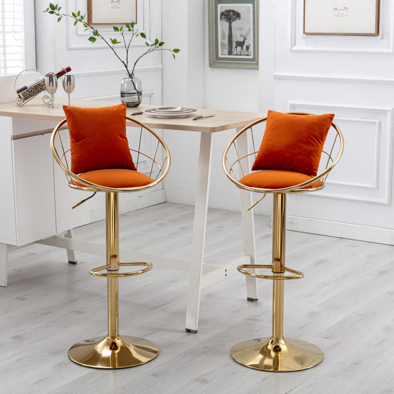 Tabourets de bar à hauteur ajustable en velours (ensemble de 2), Noir, noir, noir, noir