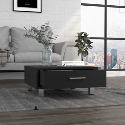 Table basse, un tiroir, quatre pieds, noir
