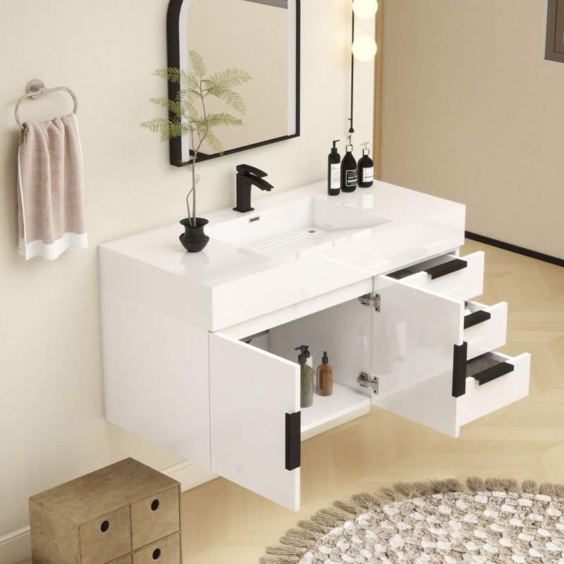 Meuble-lavabo mural simple 42 po, Blanc