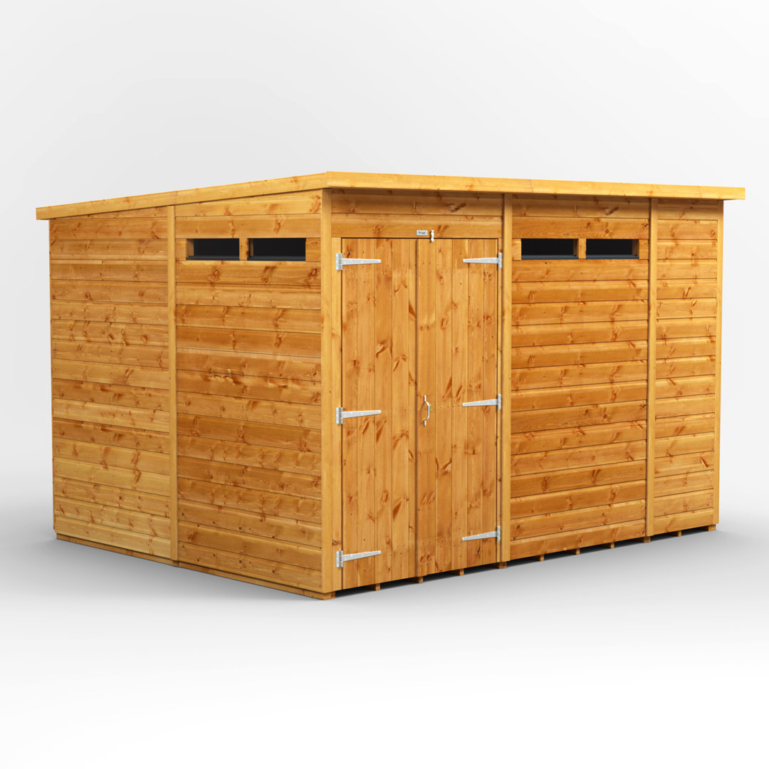 Powersheds 10 x 8ft Timber Tongue & Groove Pent Garden Shed Security Shed Double Door
