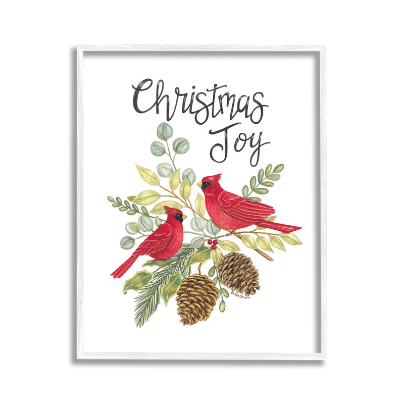 «Christmas Joy Cardinals», art de la giclée encadrée par Deb Strain, Estampe numérique encadrée blanc bord de mer