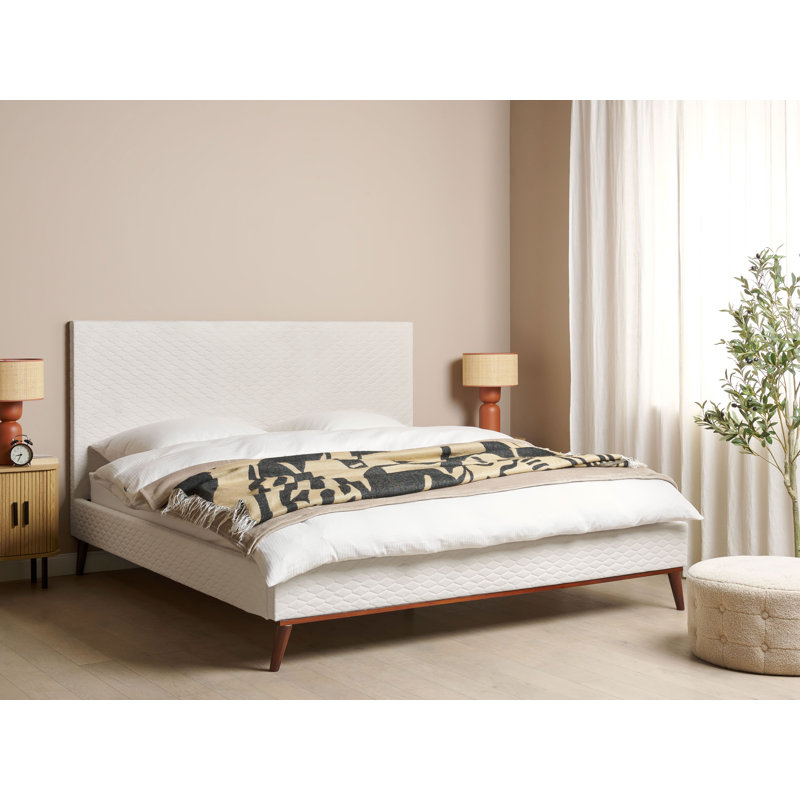 Adamira Upholstered Velvet Bed, Super King (6'), Brown/White