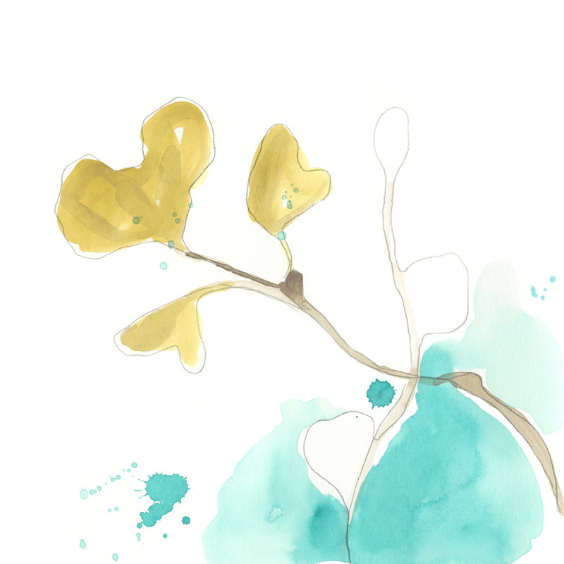 Teal And Ochre Ginko V by June Erica Vess - Wrapped Canvas Painting, 76cm H x 76cm W