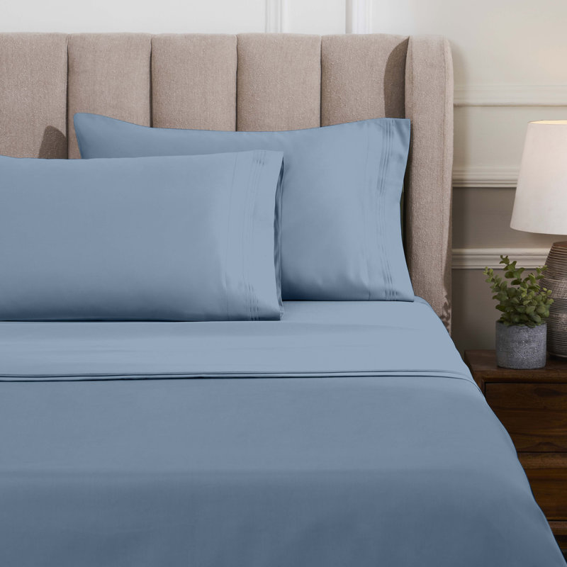 Certified Egyptian Cotton Deep Pocket Solid Luxury 1500 Thread Count Sheet Set, Bleu moyen