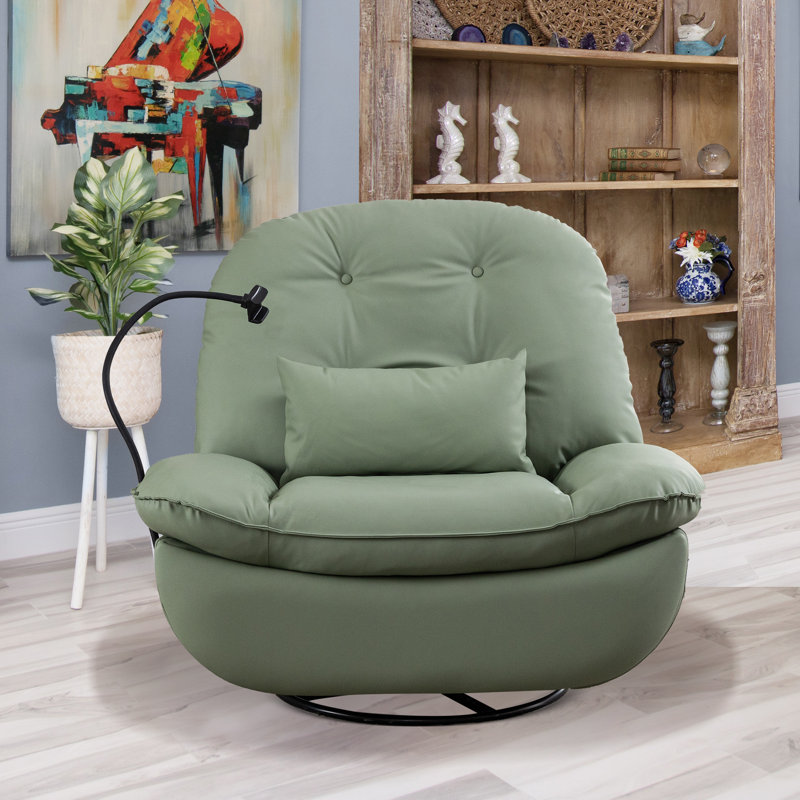 Betzabe Oversize 44.8" W Faux Leather Power Recliner, Voice Control, USB, Bluetooth, 270° Swivel, Green Faux Leather