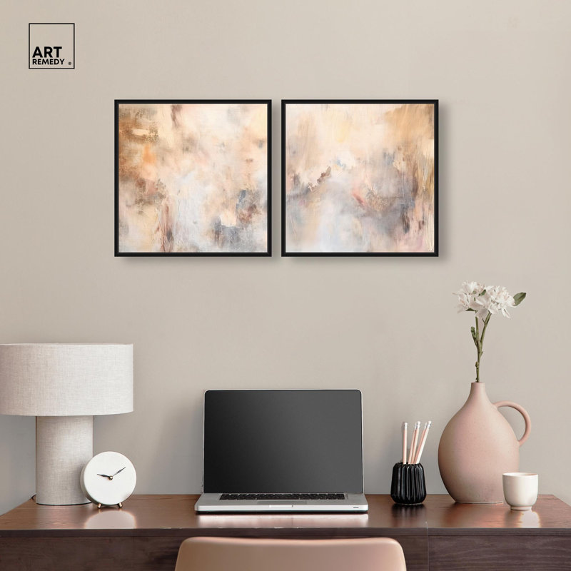 Smeared Codex Duology Canvas Print Neutral Wall Decor Set by Art Remedy, Black Frame, 12 x 12, H 17 po x l 17 po, Black Frame