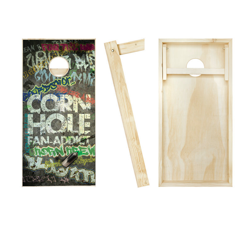 Ensemble de cornhole en bois massif 2 pi x 4 pi Fan Addict avec sacs, Rouge/orange