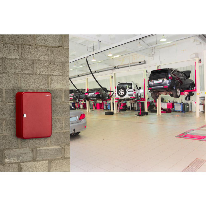 48-Key Steel Key Cabinet with Key Lock with 148 Key Tags, Red