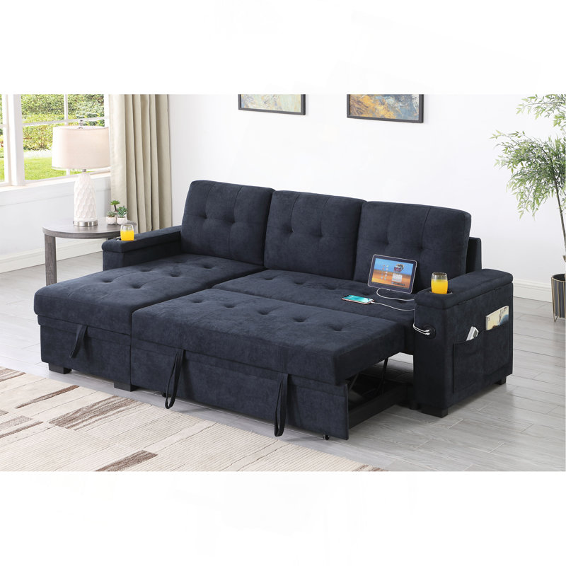 Canapé-lit modulaire réversible en tissu tissé gris foncé Ashlyn II